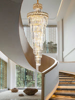 Gold Stainless Steel Crystal Chandelier for Long Villa Staircase Lighting