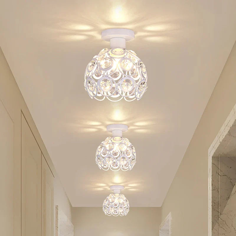 Crystal Flush Mount Chandelier for Hallway Foyer, Modern Hollow Carved Ceiling Light