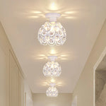 Crystal Flush Mount Chandelier for Hallway Foyer, Modern Hollow Carved Ceiling Light