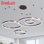 LED Chandelier Rings Pendant Light - Coffee Gold Dimmable Ceiling Lamp