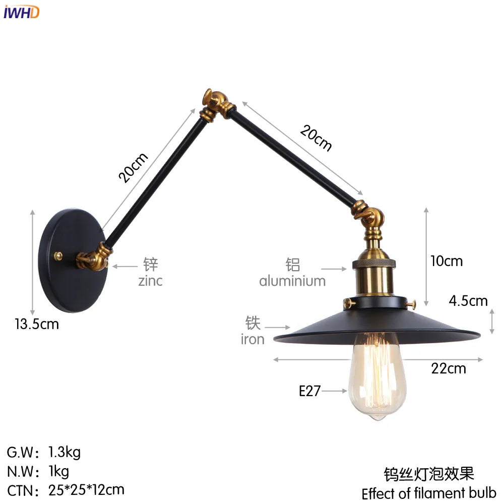 Silver Swing Arm LED Wall Light - Industrial Vintage Wall Sconce