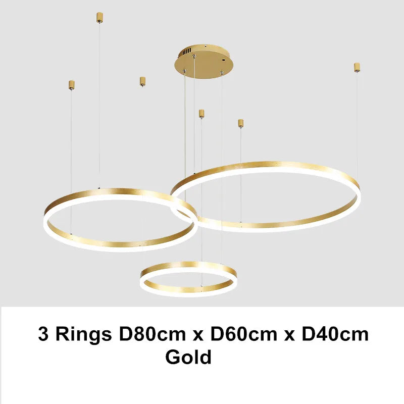 LED Chandelier Rings Pendant Light - Coffee Gold Dimmable Ceiling Lamp