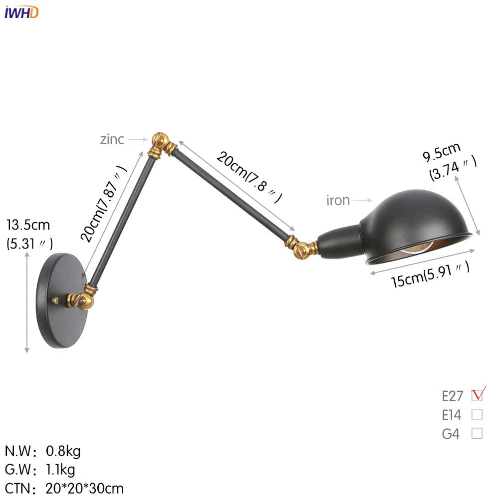 Loft Antique Edison 3-Head Black Wall Sconce Swing Arm Light