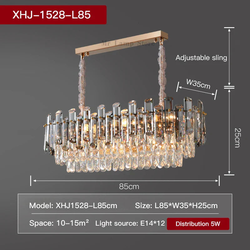 Round Crystal Kitchen Living Room Ceiling Lamp Atmospheric Modern Dining Bedroom Light