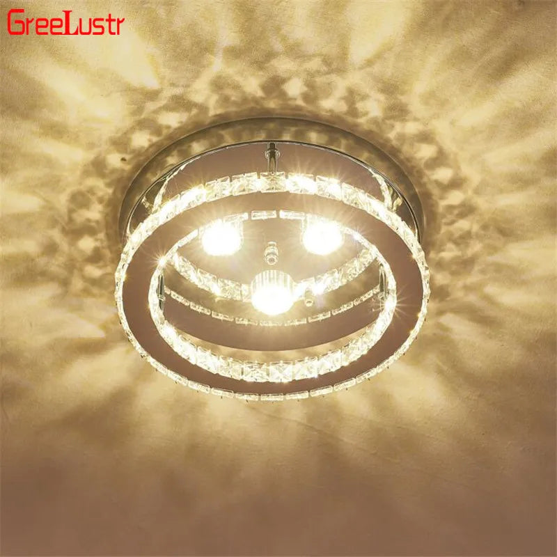 Crystal LED Ceiling Light: Stainless Steel Round Fixture for Bedroom, Kitchen, Bathroom