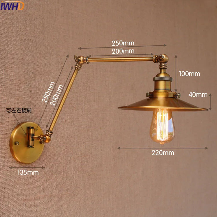 Swing Arm Wall Light Gold Copper Vintage Sconce Edison Loft Wall Lamp