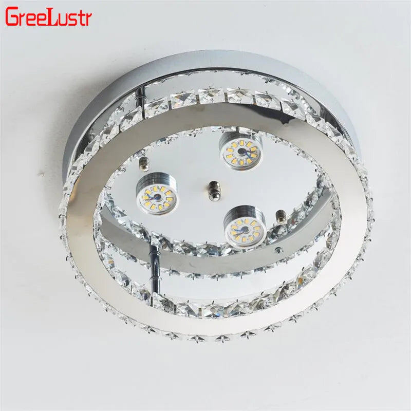Crystal LED Ceiling Light: Stainless Steel Round Fixture for Bedroom, Kitchen, Bathroom
