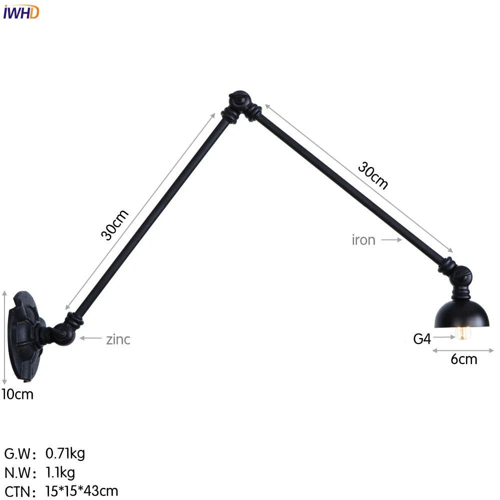 Industrial Vintage Adjustable Swing Wall Sconce Stair Light - Set of 3