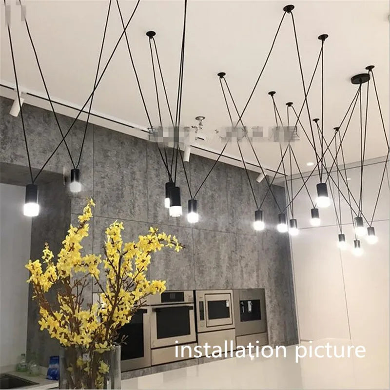 Geometric LED Wire Pendant Chandelier - Industrial Home Decor Spider Lamp
