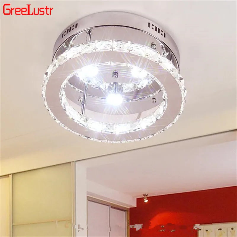 Crystal LED Ceiling Light: Stainless Steel Round Fixture for Bedroom, Kitchen, Bathroom