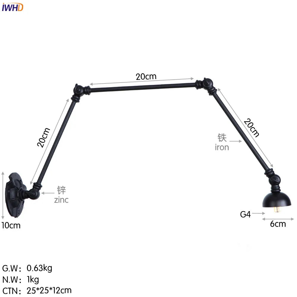 Industrial Vintage Adjustable Swing Wall Sconce Stair Light - Set of 3