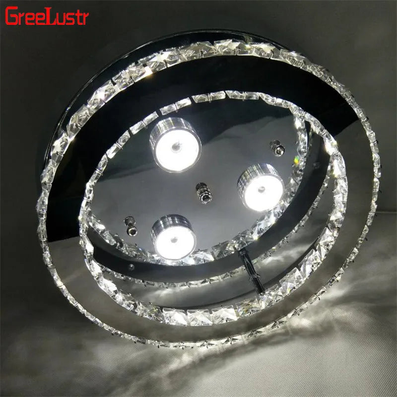 Crystal LED Ceiling Light: Stainless Steel Round Fixture for Bedroom, Kitchen, Bathroom
