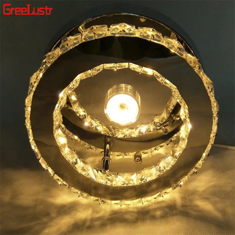 Crystal LED Ceiling Light: Stainless Steel Round Fixture for Bedroom, Kitchen, Bathroom