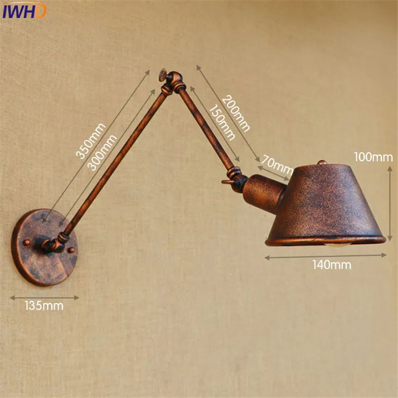 Golden Vintage LED Swing Arm Wall Sconce Industrial Style