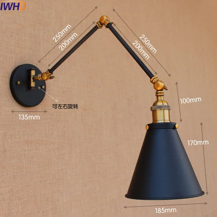 Swing Arm Wall Light Gold Copper Vintage Sconce Edison Loft Wall Lamp