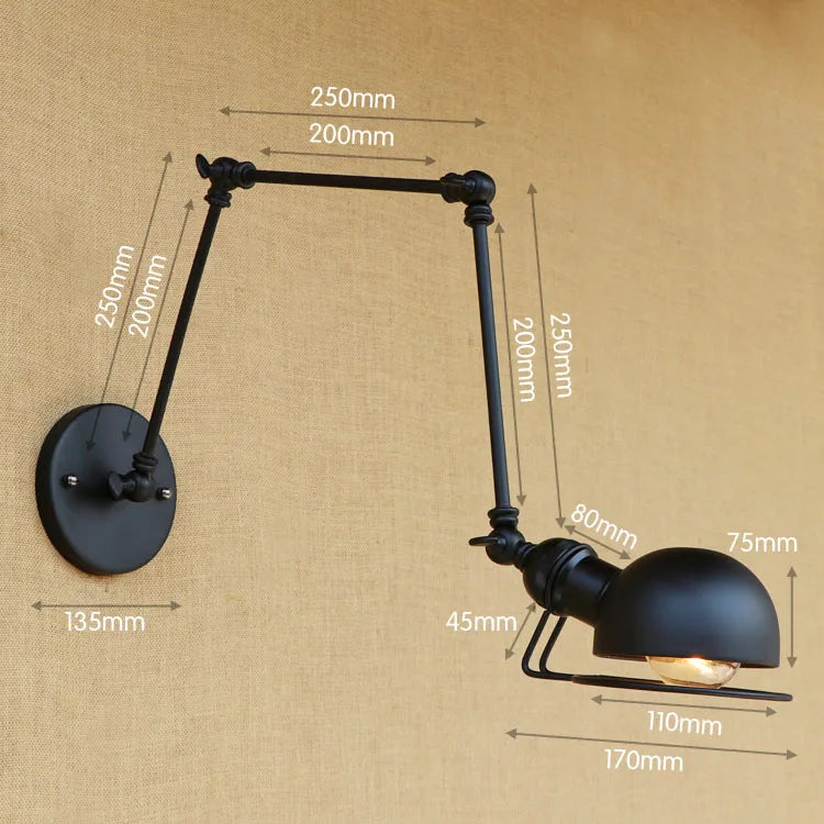 Loft Style Adjustable Swing Arm Wall Sconce - Industrial Retro Vintage Wall Light