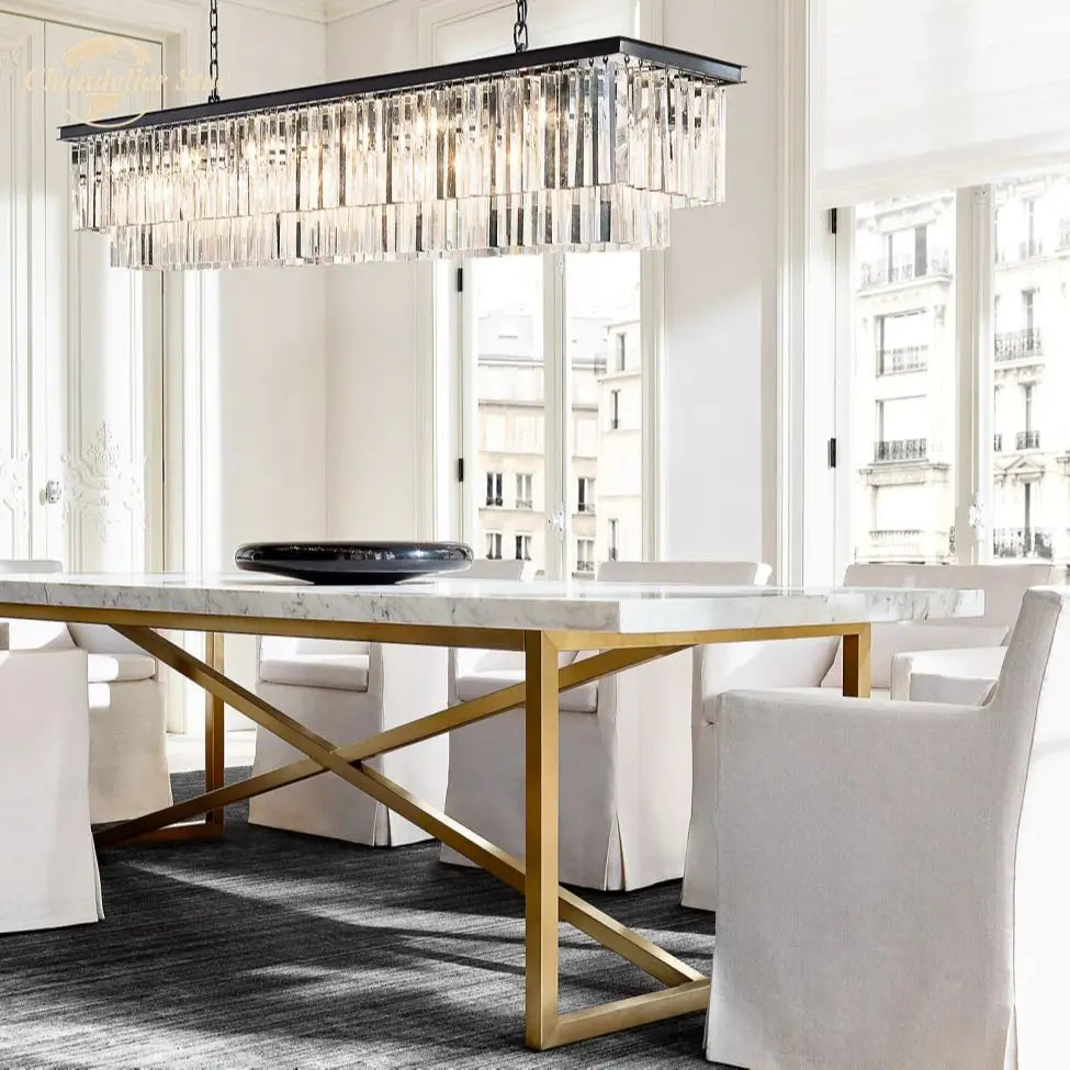 LED Rectangular Crystal Chandelier for Dining Living Kitchen Island