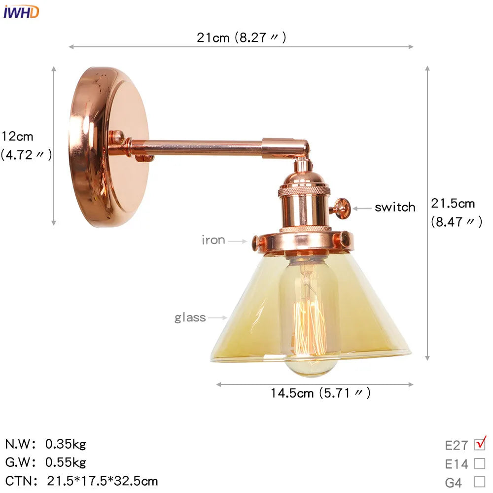 White Ceramic LED Wall Sconce Switch Rose Gold Bedroom Stair Mirror Light