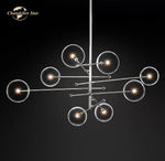 Modern Black Brass Chandelier Clear Glass Globe Island Pendant Lights