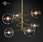Modern Black Brass Chandelier Clear Glass Globe Island Pendant Lights