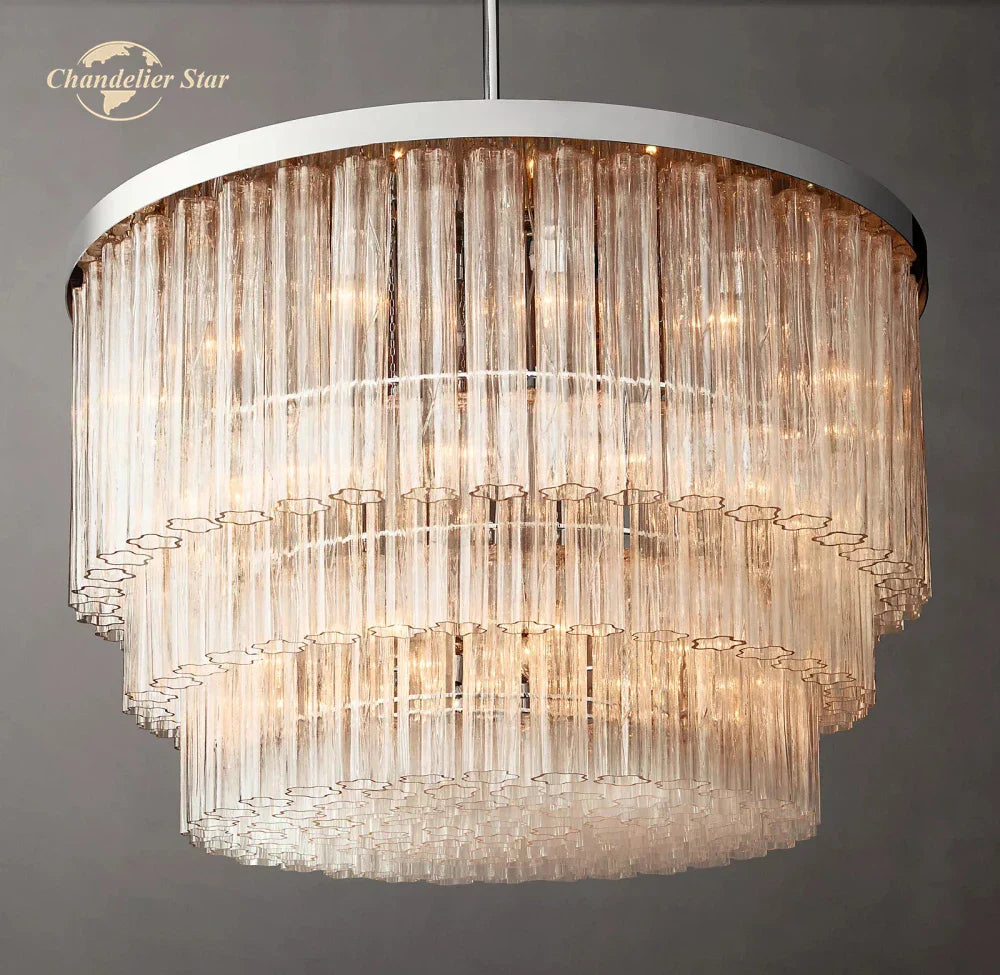 Cielo Glass Chandelier Three-Tier Round Hanging Lights for Living Dining Room