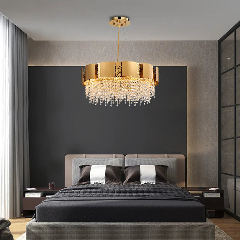 Postmodern Crystal Pendant Light - Golden Stainless Steel Suspension Lamp