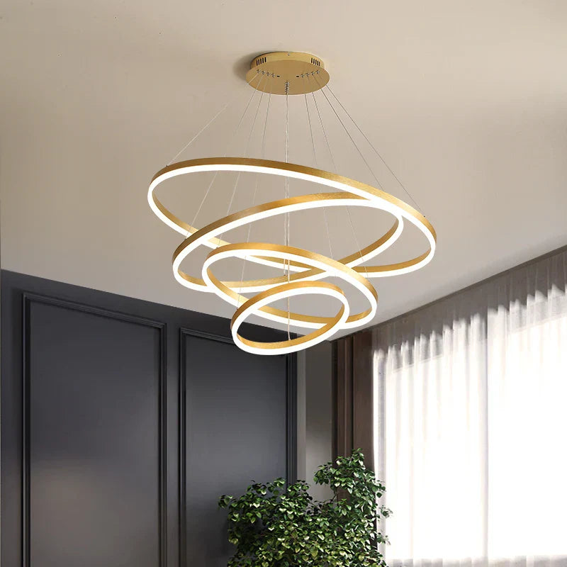 Black Led Rings Circle Pendant Chandelier for Living Dining Kitchen