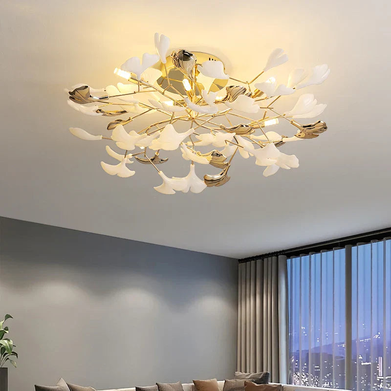 Ginkgo Leaf Bedroom Lamp: Post-modern Minimalist Art Ceiling Light, Elegant and Romantic