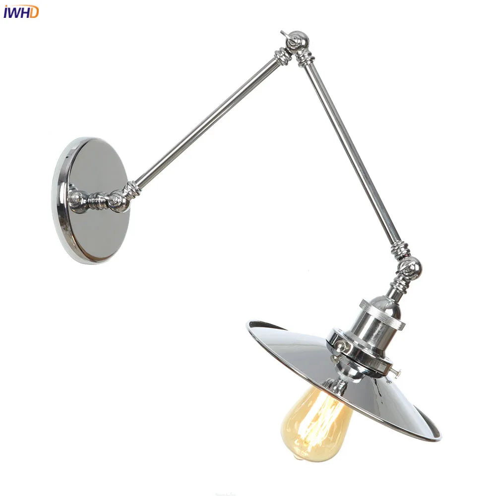 Silver Swing Arm LED Wall Light - Industrial Vintage Wall Sconce