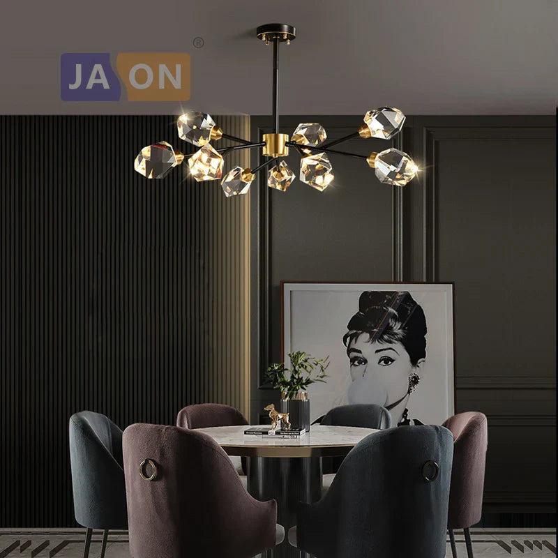 Black Crystal Copper Chandelier LED Hanging Lamps for Dinning Room