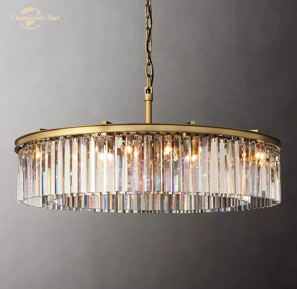 Modern LED Crystal Chandelier Chrome Black Metal Odeon Round Lamp