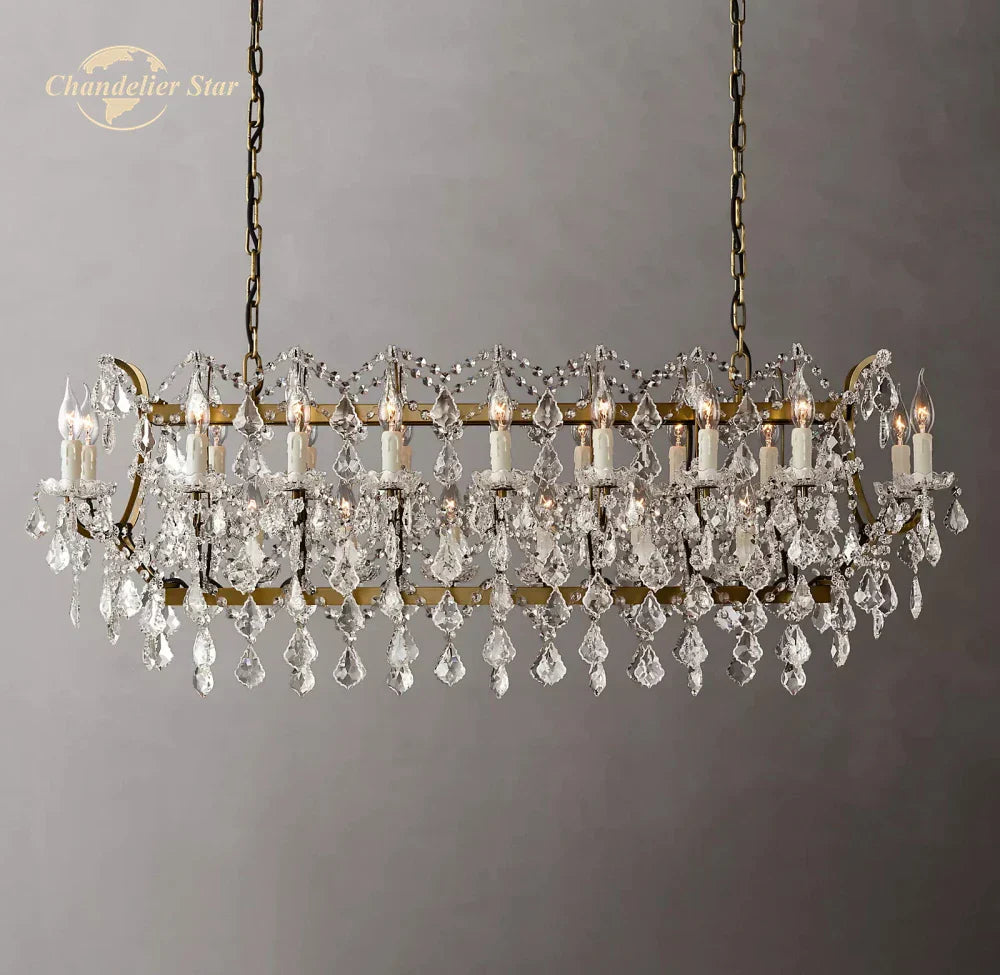 Crystal Iron Chandelier: Modern Brass Candle Chandeliers for Living Dining Room