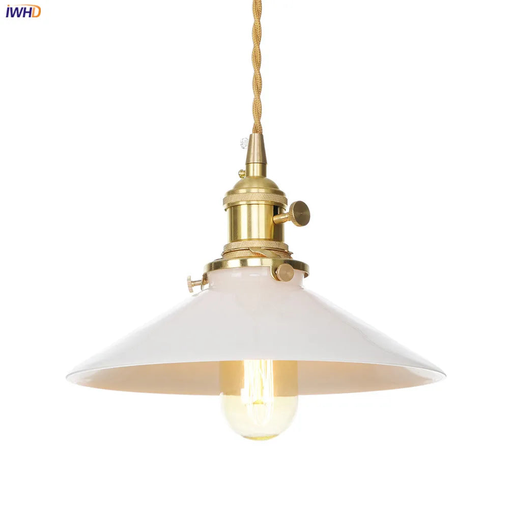 Afralia™ Nordic White Glass Copper Pendant Light with Switch for Home, Bar, and Cafe