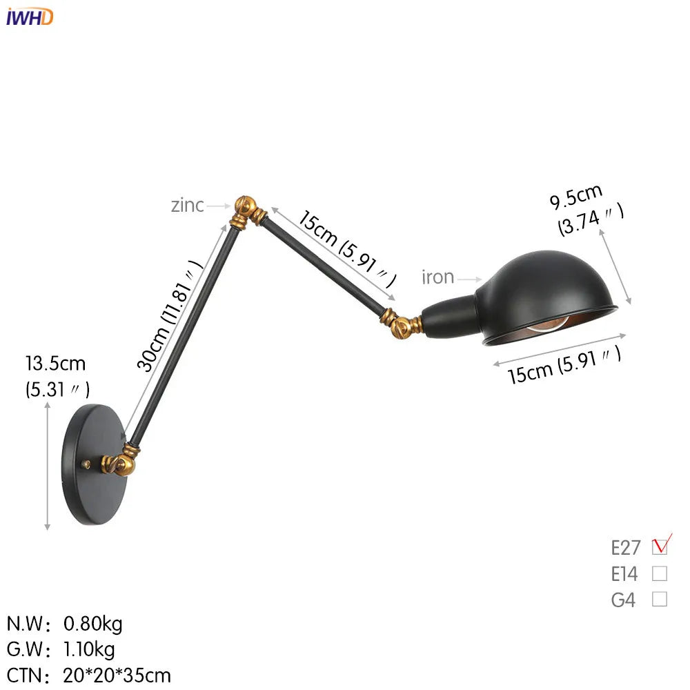 Loft Antique Edison 3-Head Black Wall Sconce Swing Arm Light