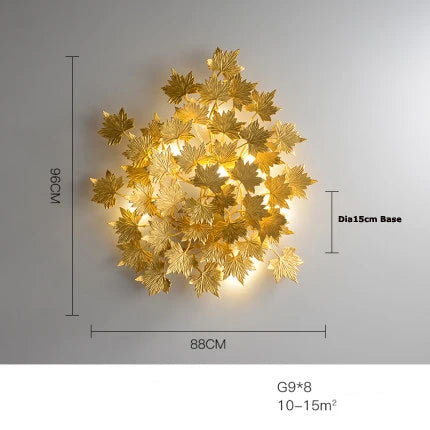 LED Golden Maple Leaves Wall Sconce for Bedroom and Corridor