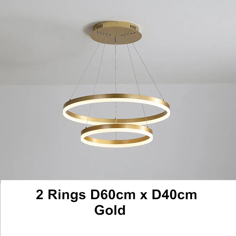 LED Chandelier Rings Pendant Light - Coffee Gold Dimmable Ceiling Lamp