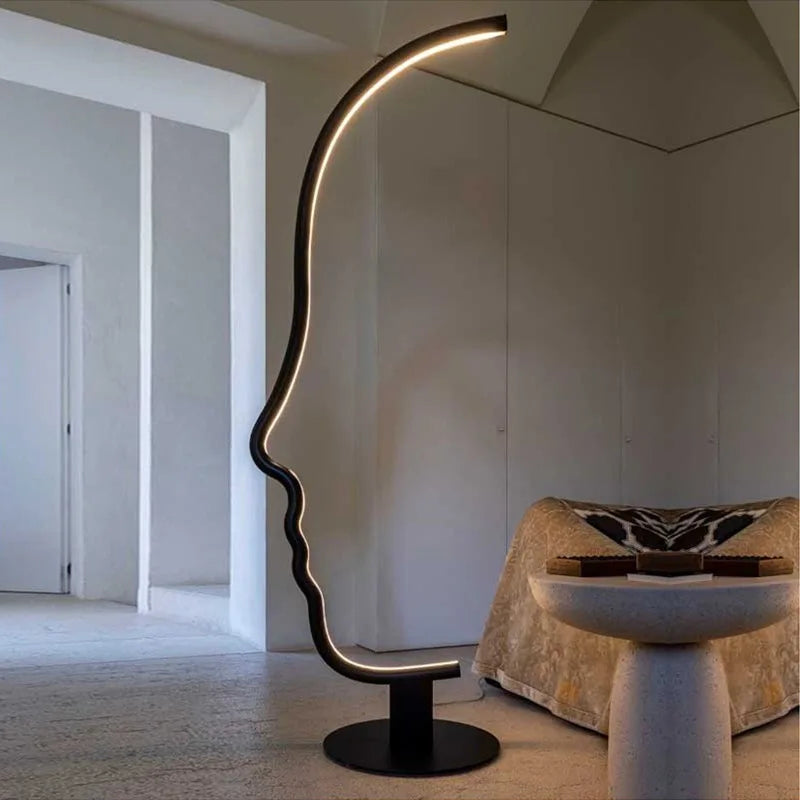 Black Nordic Human Face LED Floor Lamp: Adjustable Indoor Lighting for Living Room