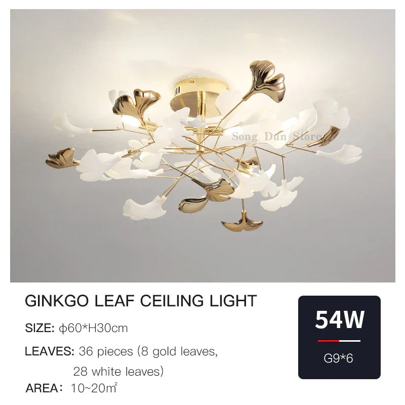 Ginkgo Leaf Bedroom Lamp: Post-modern Minimalist Art Ceiling Light, Elegant and Romantic