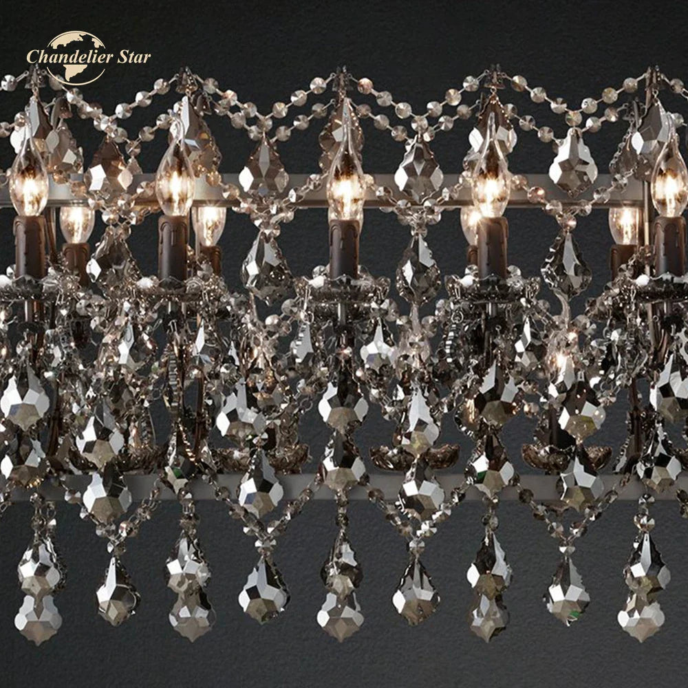Smoke Crystal Chandelier LED Rectangular for Kitchen Island Dining