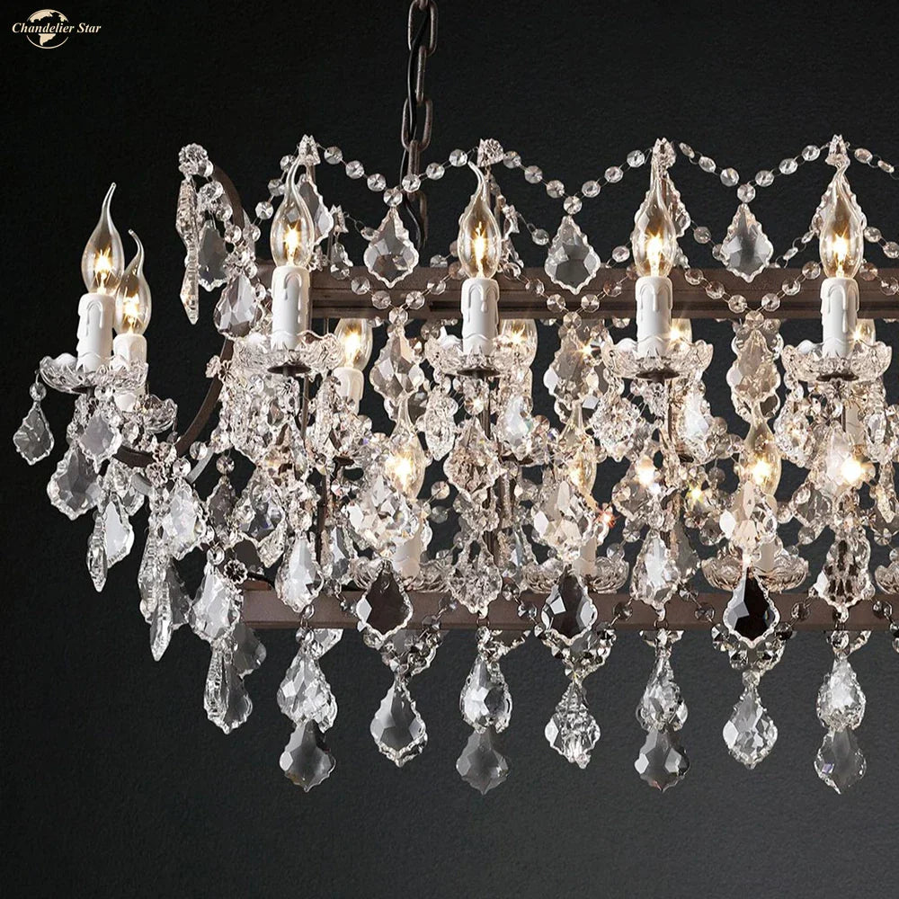 Iron Crystal LED Chandelier: 19th Century Style Kitchen Pendant Light