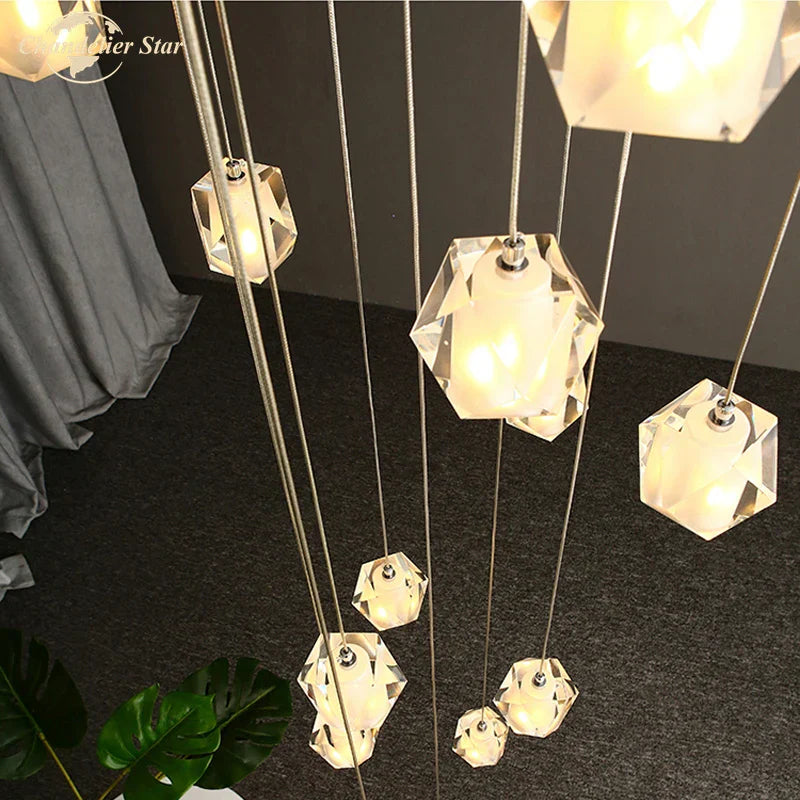 Crystal Spiral Diamond LED Chandelier for Living Room Bedroom Staircase