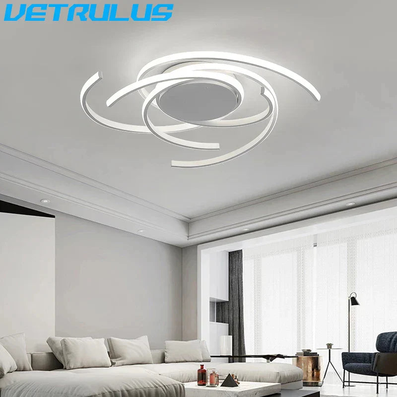 Curved Branch LED Ceiling Lamp: Modern Nordic Design for Bedroom, Dining, Kitchen.