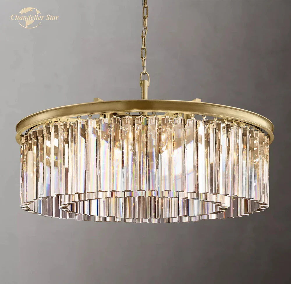 Modern LED Crystal Chandelier Chrome Black Metal Odeon Round Lamp