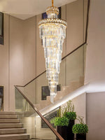 Gold Stainless Steel Crystal Chandelier for Long Villa Staircase Lighting