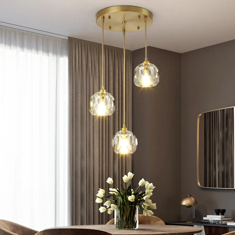 Diamond Crystal Copper LED Pendant Chandelier for Stylish Indoor Lighting.