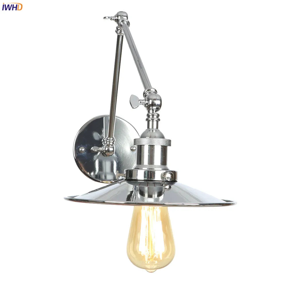 Silver Swing Arm LED Wall Light - Industrial Vintage Wall Sconce