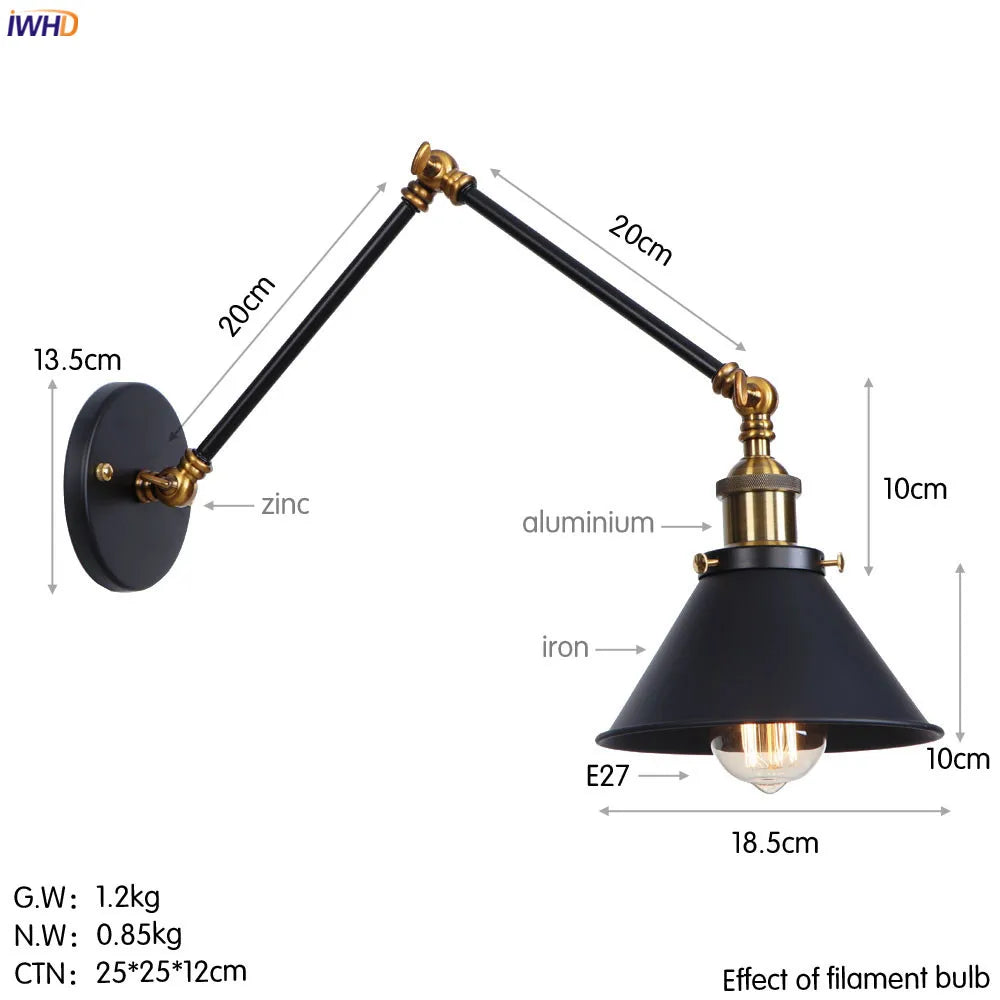 Silver Swing Arm LED Wall Light - Industrial Vintage Wall Sconce