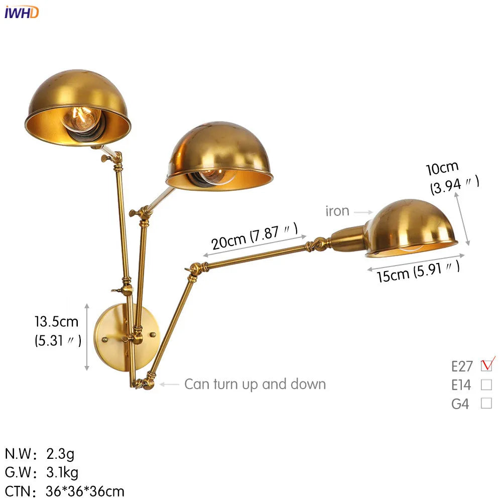 Loft Antique Edison 3-Head Black Wall Sconce Swing Arm Light