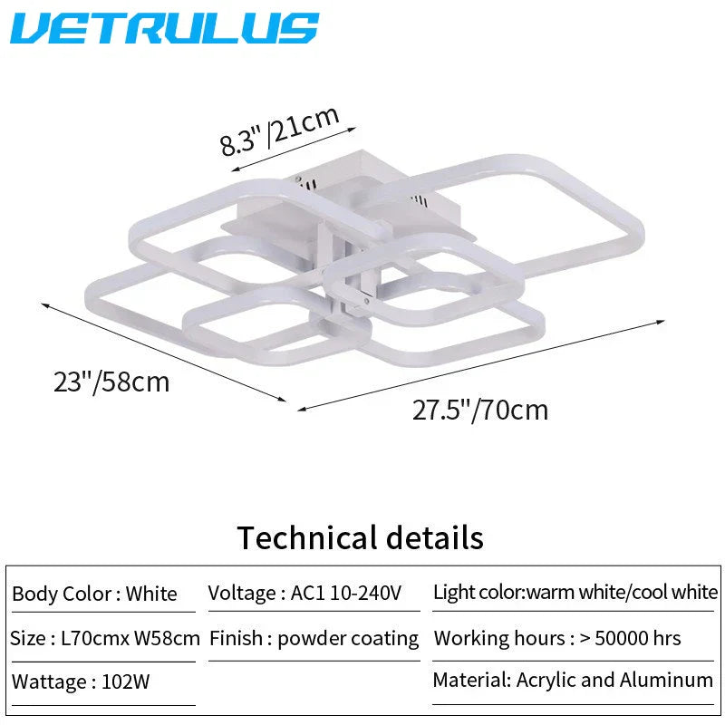 White Acrylic Chandelier LED Ceiling Lamp for Living Dining Room Home Decor