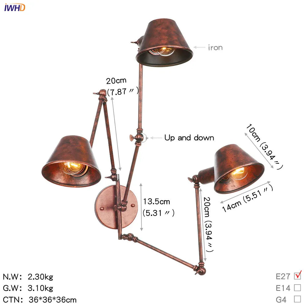Vintage Industrial 2-Head Wall Lamp